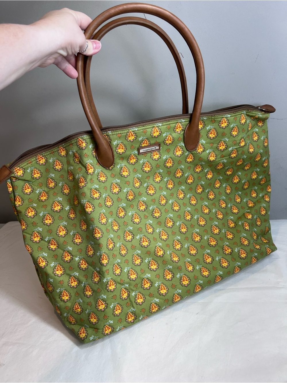 Longaberger Homestead Collection green paisley Large Weekender Travel Tote